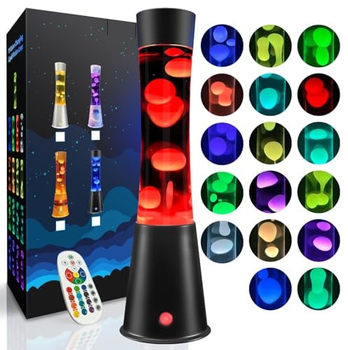 AONESY Große Lavalampen mit Fernbedienung mit 12-Stunden Aus Timer：15.5 inch Lavalampe Groß Led 17 Farbwechsel Stressabbau| Lavalampen Farbwechsel Rot Blau Orange für Schlafzimmer/Wohnzimmero-Schwarz
