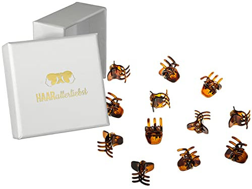 HAARallerliebst Haarklammer Klein Set 12 Stück – Haarspange Klein für Damen – Haarspangen Damen Braun – Kleine Haarklammern – Haarklemmen Damen – Mini Haarklammern