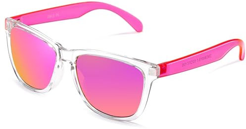 COLOSSEIN Sunglasses Womens,Classic Square Frame UV400 Mirrored Lens,Sunglasses Fit For Beach,Vacation,Driving, C1 - Pink+orange Mirrored Lens, 55