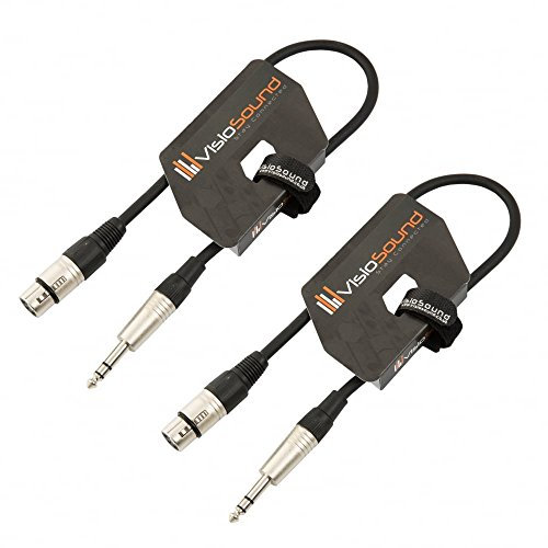 VisioSound 2 x Female XLR to 6.35mm Stereo Jack Lead/Balanced Signal Patch Cable / 2 Pack 0.5m Black/Black