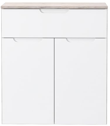 Forte Moreno Kommode 70, Moderne Kommode mit 2 Türen und 1 Schublade, Schlaf-/Wohnzimmer, Flur, Holzwerkstoff, Weiß, 70 cm breit x 80,1 cm hoch x 34,1 cm tief