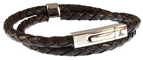 WAVEPIRATE® Echt Leder-Armband Two F Braun 41 cm Edelstahl-Verschluss in Geschenk-Box Surfer Männer Herren