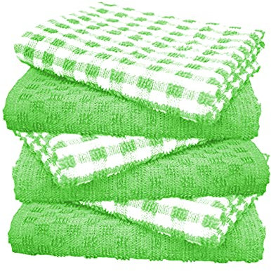 A & B TRADERS 100% Cotton Terry Tea Towels Packs (Sets of 2, 3, 6, 12 or 15) Egyptian Mono Check Superdry Soft Professional Hotel Quality Kitchen Dish Cloth (Green, 6)