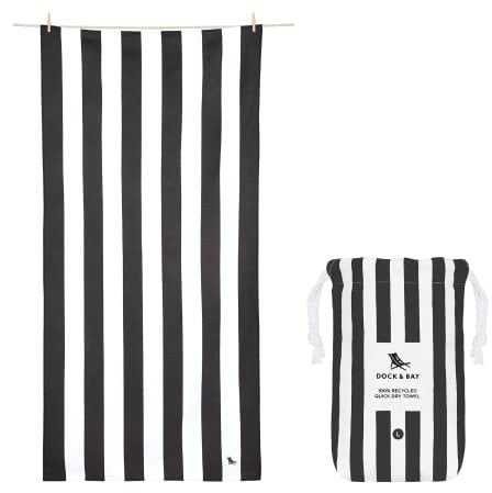 Dock & Bay Strandhandtuch - Schnell trocknende Mikrofaser, ohne Sand - Kompakt, Leicht - 100% recycelt - Inklusive Beutel - Cabana - Kamari Charcoal, Extra Large (200x90cm, 78x35)