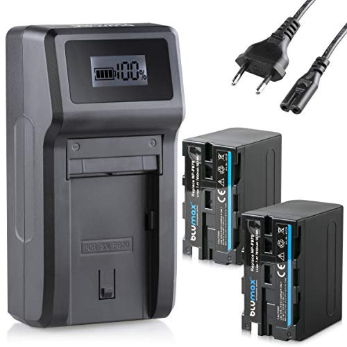 2X Blumax Akku NP-F970 / NP-F960 LG Zellen 7850mAh + Turbo-Ladegerät | kompatibel mit Sony NP-F750 NP-F550 NP-F990 für Blitzgeräte Videoleuchten Fieldmonitore