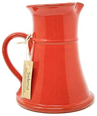 Verano Spanish Ceramics Selena Glaze Hand Dipped Decorative Large Flat Based Jug - New Home Decor Kitchen Restaurant Cafe Dining Table Vase Serving Cream Milk Water Juice Pourer - 20cm Red