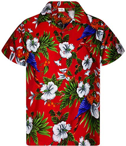 King Kameha Funky Chemise-Hawaienne, Manche-Courte, JK-Cherry-Parrot, Rouge, XL