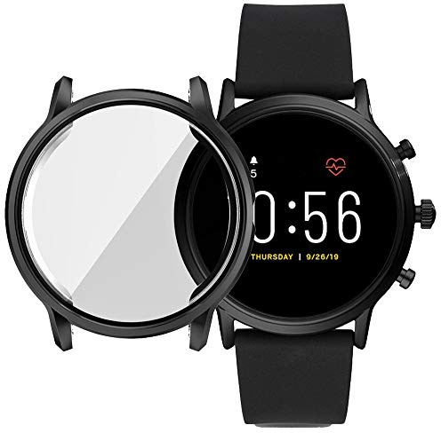 TenCloud Coque de protection compatible avec Fossil Gen 5 Carlyle HR Coques Film de protection d'écran TPU All-Around Cover pour Fossil Gen 5 Carlyle HR Smart Watch (Noir)