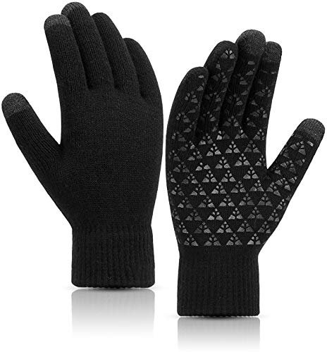 SIMIYA Winter Gloves for Men Women Soft Knit Thermal Gloves Warm Non Slip Touch Screen Glove for Cycling Driving Running Black