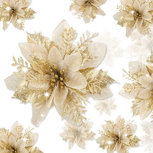 UFLF 12 Pz Fiori di Natale Poinsettia Fiori Artificiali Natale Addobbi per Albero di Natale Ornamenti per Decorazione Natale Capodanno Matrimonio