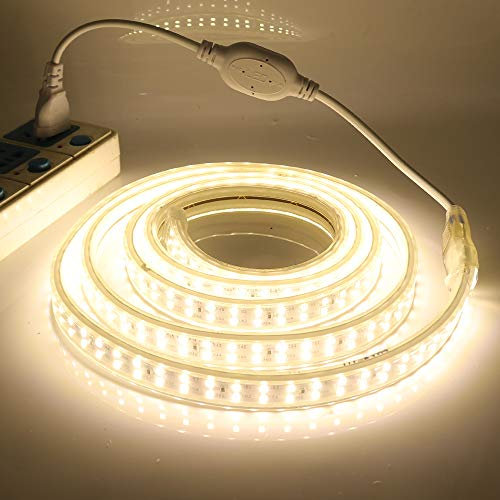 XUNATA Doppelreihe Warmweiß LED Strip Streifen, 220V 2835 SMD 180leds/m IP65 Wasserdicht, Flexibel LED Lichtband Seil Licht Schlauch für Hausbeleuchtung Dekor Bar (Warmweiß, 6M)