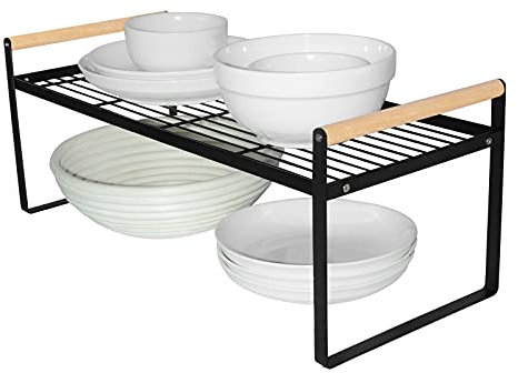 Kitchen Shelf Organiser,Spice Racks, Iron and Wooden Handle, Suitable for Home and Kitchen Storage, black (53 * 21 * 20)