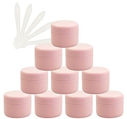 TIANZD 12 Pieces Empty 20ml Pink Plastic Cosmetic Jars with Screw Lid, 20g Small Pot with Inner Linner for Cosmetic Travel Homemade Cream Gel Lip Balm Salve Storage Containers+ 5X Spatula