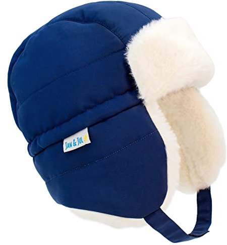 Jan & Jul Toasty-Dry Winddichte Trapper Wintermütze für Säuglinge Jungen Mädchen (S: 3-9M, Nebelblau)