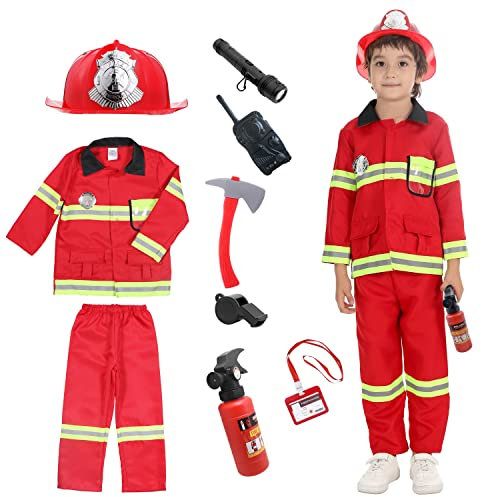 Udekit Costume de Pompier pour Enfants Chef des Pompiers Cosplay Jeu de Rôle Jouets Accessoires pour 4 à 6 Ans
