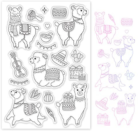 GLOBLELAND Silikonstempel Alpaka Klare Stempel Alpaka Transparente Stempel Tiere Clear Stamps für Kartenherstellung und DIY Scrapbooking Dekor