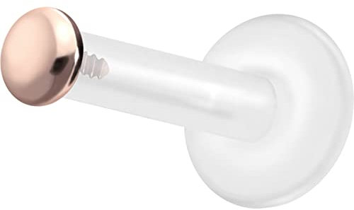 PIERCINGLINE PTFE Labret mit Gewinde TITAN AUFSATZ SCHRAUBDISC FLACH Piercing Lippe Nase Ohr Helix Tragus Medusa Roségoldfarben 2 mm Disc 1,2 x 8 mm