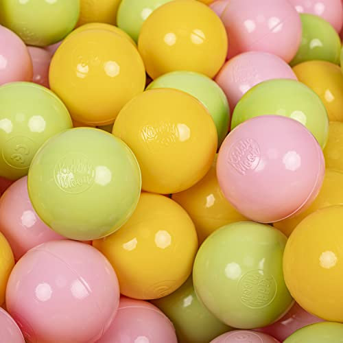 KiddyMoon 100 ∅ 7Cm Kinder Bälle Spielbälle Für Bällebad Baby Plastikbälle Made In EU, Hellgrün/Gelb/Rosa
