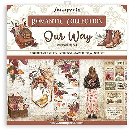 Stamperia SBBXS19 Scrapbooking Extra small Pad 10 Sheets cm 15,24x15,24 (6x6) -Our Way, Aus Holz, Multicolor, 6 x 6 inches