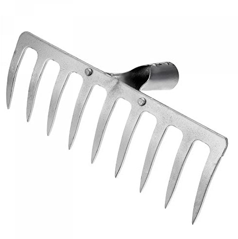 sourcing map 9 Teeth Garden Rake Head, Galvanized Manganese Steel Stone Rake for Garden Farm Backyard without Handle Hard Rake Head Only, Silver Tone