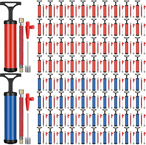 Portable Air Pump 8'' Inflatable Ball Pump with Needles Nozzles Flexible Extension Hose Soccer Volleyball Basketball Pump for Kids Exercise Sports Water Ball Football Rugby, Blue and Red (36)