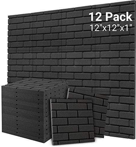 Topnaca Sound Proofing Panels, Brick Shaped Soundproofing Foam Panels, 12 Pack Acoustic Wall Panels for Room, Podcast, Recording, Studio Treatment 12” X 12” X 1”