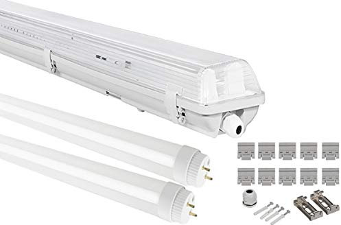 LumenTEC G13 LED Feuchtraumleuchte IP65, 2x T8, 36W 3600LM 120cm, Wannenleuchte, Leuchtstofflampe, Kaltweiss 6000K, 1x KW
