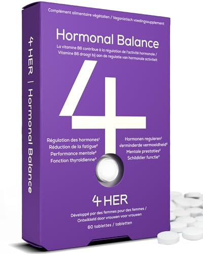 4 HER Hormonal Balance - Équilibre Hormonal Femme - 60 comprimés végétaliens - avec Damiana, Ginseng, Safran et Vitamine B6 - Réduction de la fatigue et performance mentale