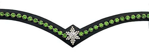 Leone Equipment Stirnriemen Pferd Glitzer in Geschenkbox (Pony, Grüne Steine/Schwarz Leder)