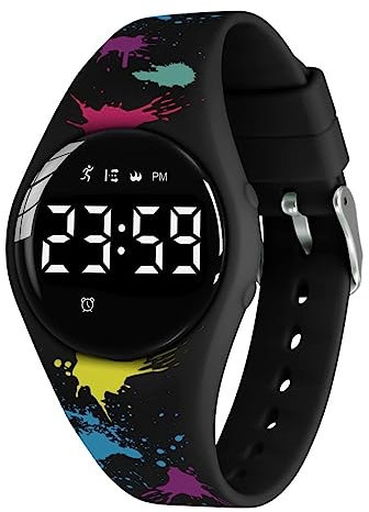 T6F-Graffiti-Black-BQBReloj Digital para niñas y niños con Podómetro,Distancia y Calorías sin APPs ni Móvil,cronómetro, Calendario