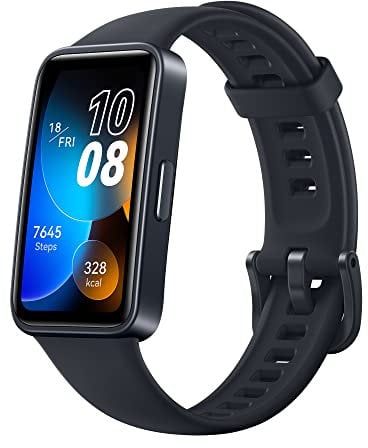 HUAWEI Band 8 smart watch, borderless touch screen, sleep tracking, continuous SpO2 measurement, 100+ training modes, fast charging, long life, 10000+ dials, iOS/Android, waterproof, black
