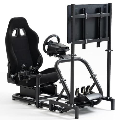 Supllueer Racing Sim Cockpit with Ergonomic Seat and Monitor Stand Suitable for Logitech/Fanatec/Thrustmaster G27 G923 G920,50mm Large Round Tube Driving Simulator Stand, No