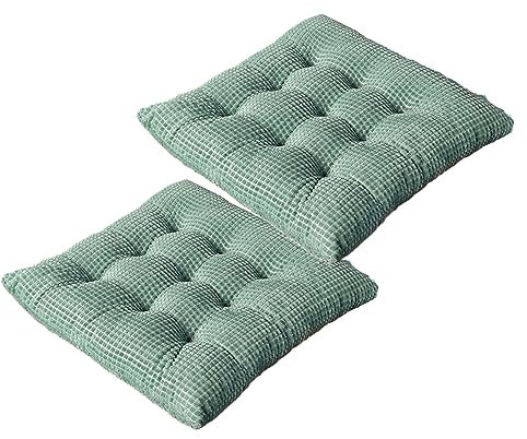 FANSU 40cm Stuhlkissen mit Bändern 2er Set,Jacquard Samt Solide Farbe Garten Sitzkissen Set Stuhl Kissenauflage Stuhlauflage Sitzpolster Sitzauflage Gartenkissen für Bürostuhl, Küche (Grün)