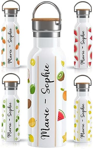 OWLBOOK Tropische Früchte Mix Trinkflasche personalisiert Edelstahl Wasserflasche für Frauen Damen - Thermosflasche [600ml] - nachhaltige Sportflasche auslaufsicher schadstofffrei | BPA frei