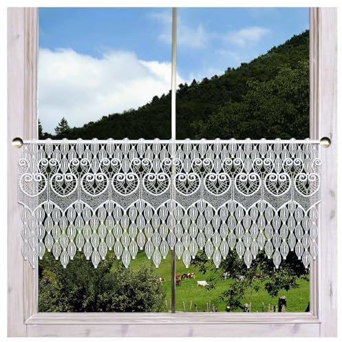 Spitzengardine Dara aus Echter Plauener Spitze Moderne Scheibengardine mit Ornamenten in weiß 35 x 80 cm
