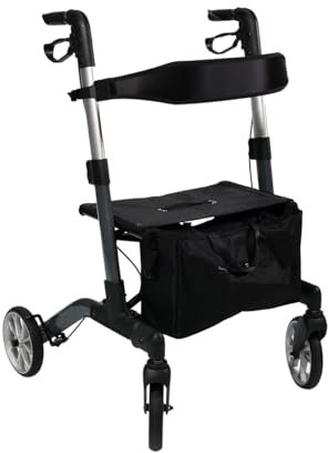 der ROLLENDE SHOP - Premium Rollator faltbar und leicht mit Sitz - Aluminiumgestell - anthrazit - Nylontasche - Modell Mambo