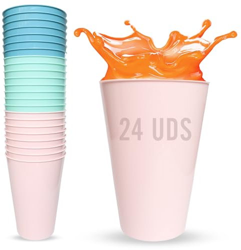 Mypicompany. Set de 24 Gobelet Plastique Reutilisable de 450 Ml, Gobelets pour Enfants en Couleurs Pastel, Sans Bpa