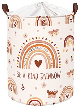 Clastyle 63L Paniere a Linge Sale pour Enfant Arc-en-Ciel Fleurs Feuilles Cœur Panier Rangement Rose Grand pour Fille pour Jouets Vêtements, 40x50 cm