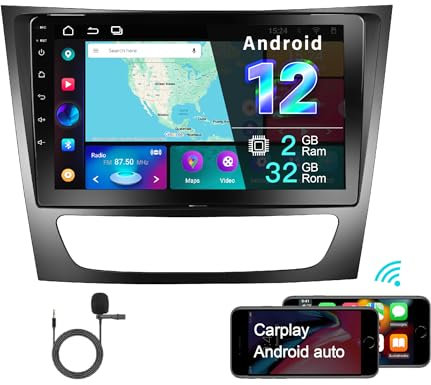 Amaseaudio Android 12 Autoradio Ultra dünn für Benz W211(2002-2008), 9 Touchscreen, DSP+, unterstützt drahtloses Carplay Android Auto/BT 5.0 WiFi/GPS Navi/ HD1080P/OBDII