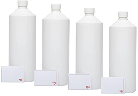TEC 1 Litre Plastic Bottles White HDPE Non Leak Screw Lids Caps 28mm (4)