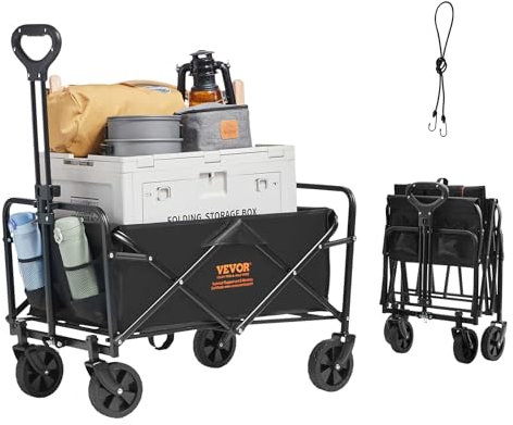 VEVOR Carrello a mano, carrello da spiaggia con ruote da 5 pollici per tutti i terreni, carrello pieghevole robusto con capacità di carico di 100 kg e portabicchieri, carrello sportivo