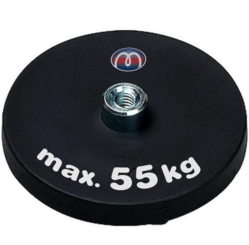 2 x Neodym Magnet-System gummiert Ø 88 mm Gewinde-Buchse (Innen-Gewinde) M8 - Haftkraft 55 kg - 2 Stück - Starke Magnete mit Gummi für Schrauben Haken Ösen, Größen:Ø 88mm | M8 | 55kg Haftkraft