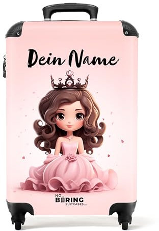 NoBoringSuitcases.com Kinderkoffer, Kinderkoffer Mädchen, Koffer Kinder, Kinder Reisekoffer, Reisekoffer, Koffer Rosa, Kindertrolley Mädchen, Reisekoffer Personalisiert 55x40x20 cm (Prinzessin - Rosa)