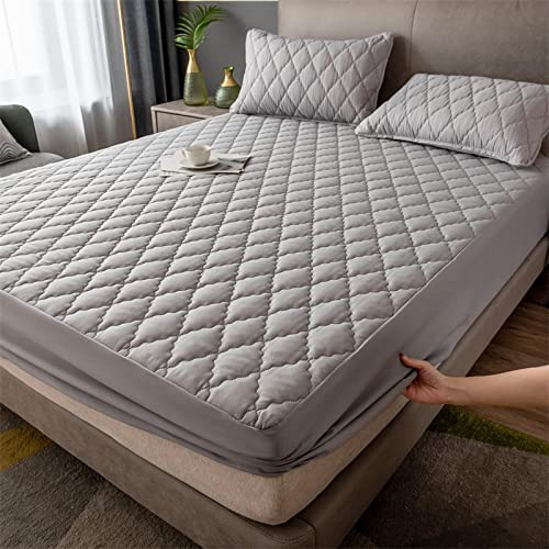 Generisch Gestepptes Bettlaken, 200 x 220 + 30 cm, wasserdichtes Spannbettlaken, weiche Mikrofaser-Matratzenauflage, hypoallergene Füllung – tiefer Taschenrock, dunkelgrau
