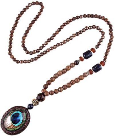 Teegxddy Halskette Damen,Halskette Herren,Surferkette Damen,Buddha Kette,Halskette Aus Holzperlen,Lange Halskette Im Ethno-Stil,Halskette Mit Bodhi-Anhänger Aus Holzperlen(B)
