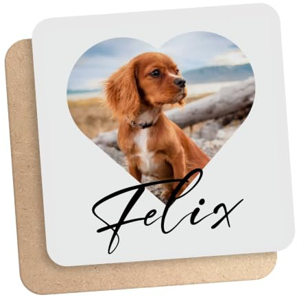 Personalised Pet Photo Coaster, Custom Cat Or Dog Photograph Gift, 9cm Glossy Wood Coffee Drinks Mat