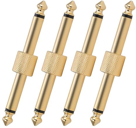 Musiin Guitar Single Block Connection Line Audio Jack Connector Straight Gold Effects Pedal Ultra Short Patch Cable (4 Sets)