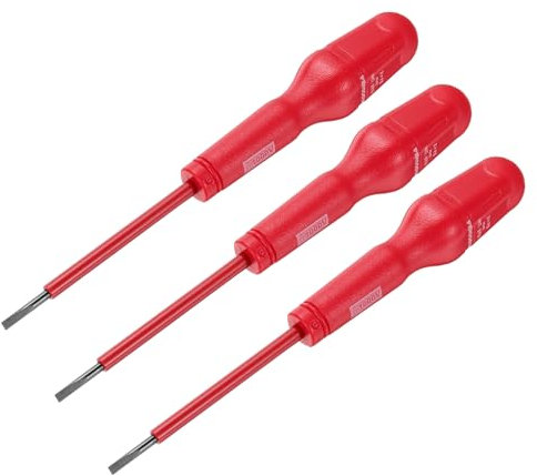 sourcing map 3pcs 1000v Insulated Electrician Screwdriver 3x75mm CR-V Magnetic Slotted Flat Head Insulation Screwdrivers, Red