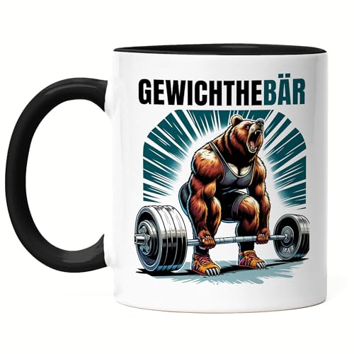 Hey!Print Gewichthebär Bären Tasse Schwarz - Humorvolles Gewichtheber Geschenk