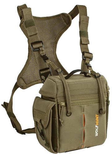 WOLFHUNT Fernglas-Brusttasche Mit Magnetverschluss und Abnehmbarer Entfernungsmesser-Tasche, Camouflage-Bino, Grün, M
